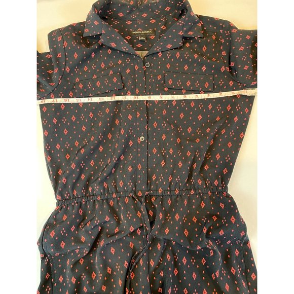 Banana Republic Women Geometric Romper Front Button Drawstring 3/4 Sleeve Blue 0 - Picture 5 of 9